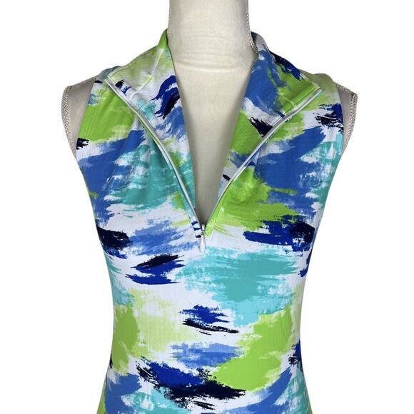 IBKUL Matilda Mock Neck Partial Zip Sleeveless Jade Golf Tennis Dress Size XS - Picture 7 of 10